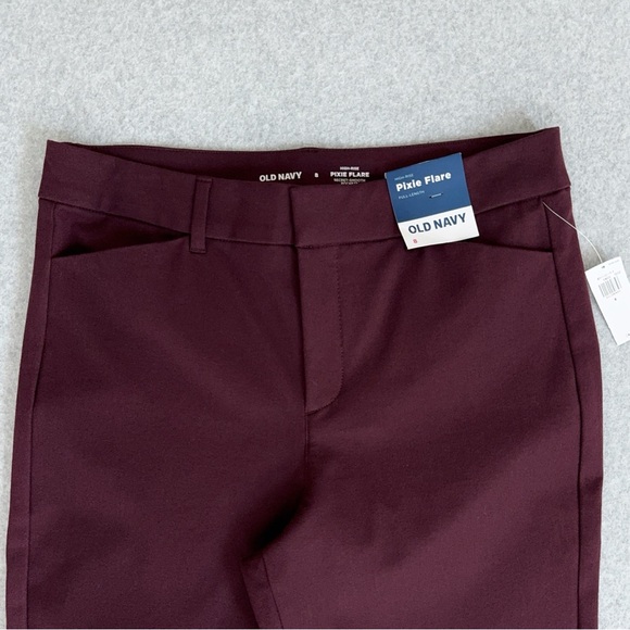 Old Navy Pants Womens Size 8 Pixie Flare High Waisted Burgundy Red Purple NWT - Picture 2 of 14